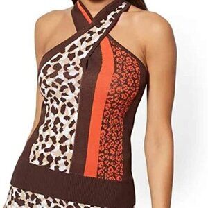 New York & Company Women's Mixed-Print Sweater Halter TOP (Size Medium) NWT